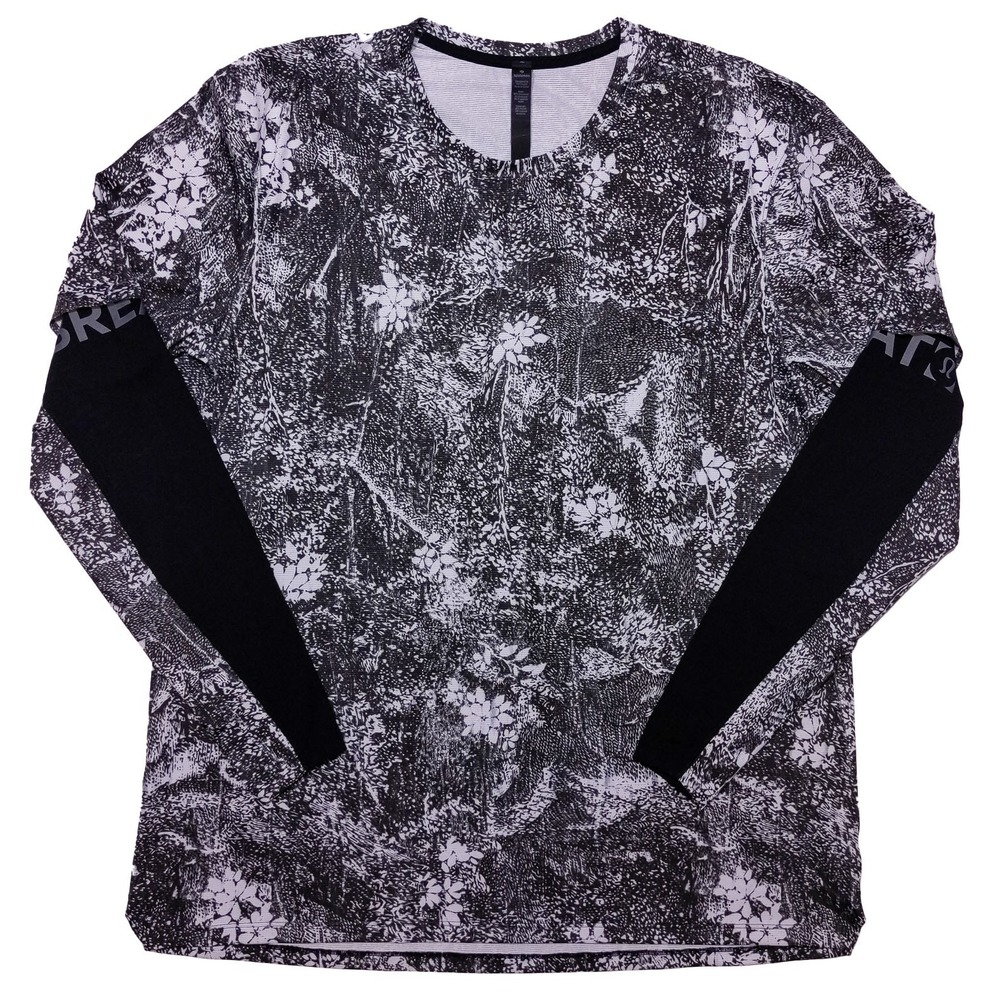 LULULEMON Men's Explicit Content Reflective Long Sleeve Shirt Black Floral XL